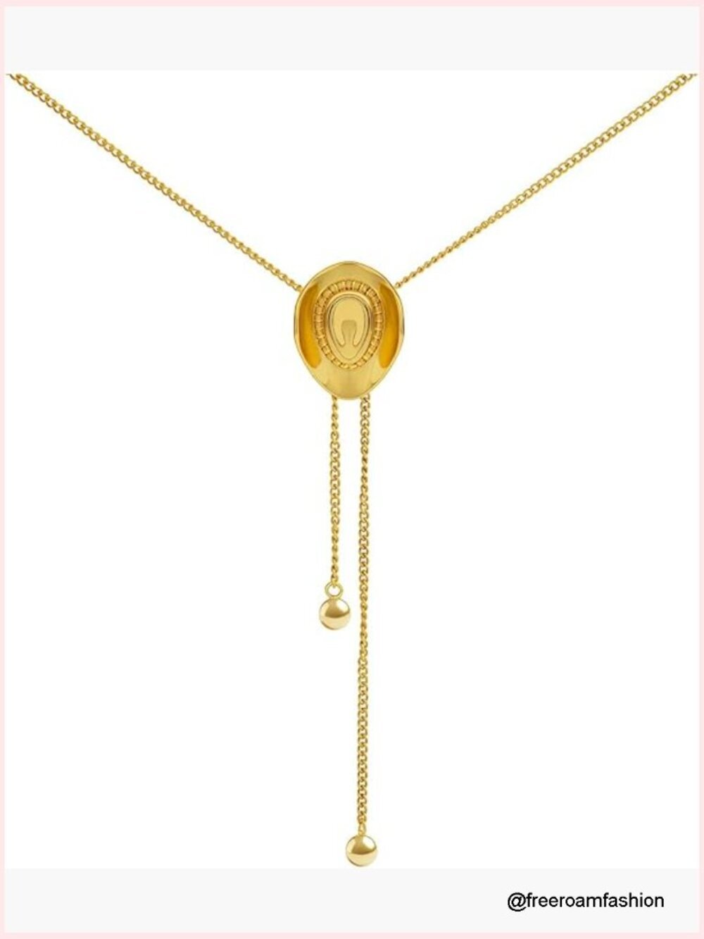 Adjustable Gold Western Cowgirl Hat Bolo Tie Necklace Titanium Steel Country